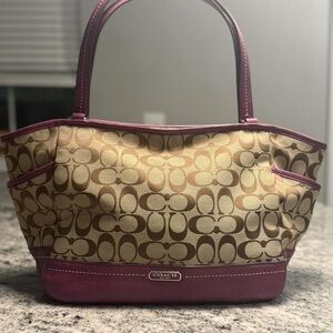 Coach Tan and Purple Signature Tote